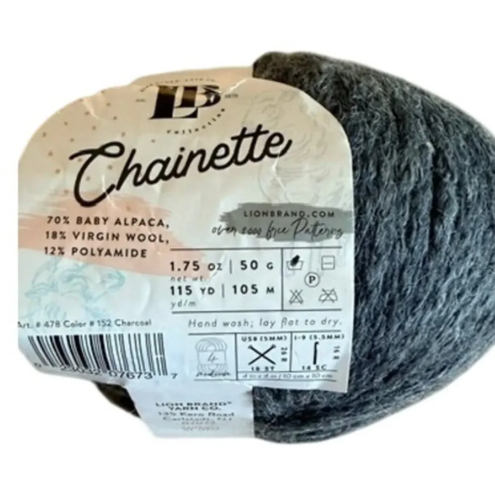 Lion Brand LB Collection Chainette Yarn Baby Alpaca Wool Mustard Beige Charcoal